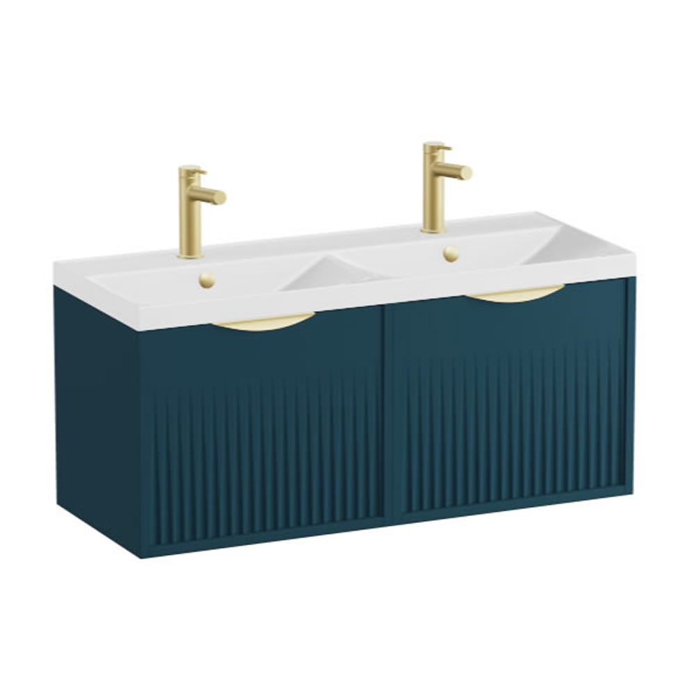 Vado Safari Fluted 1000mm Atlantic Blue Wall Hung Vanity Unit & Gloss White Basin